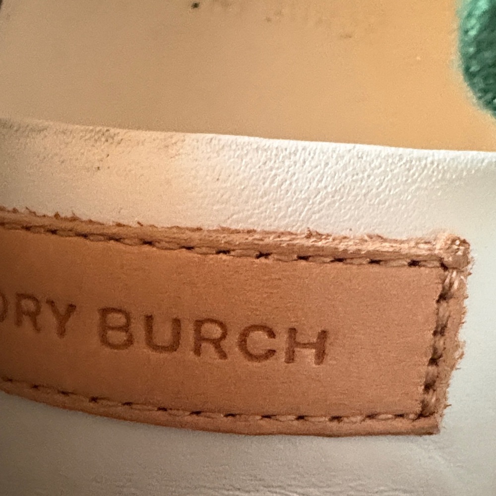 Tory Burch White Leather Sneakers with Green Accents - Picture 13 of 16